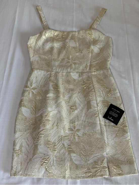 Lulus Dresses & Skirts - NWT Lulu’s Shine for Us Cream Gold Metallic Tropical Jacquard Mini Dress Size M